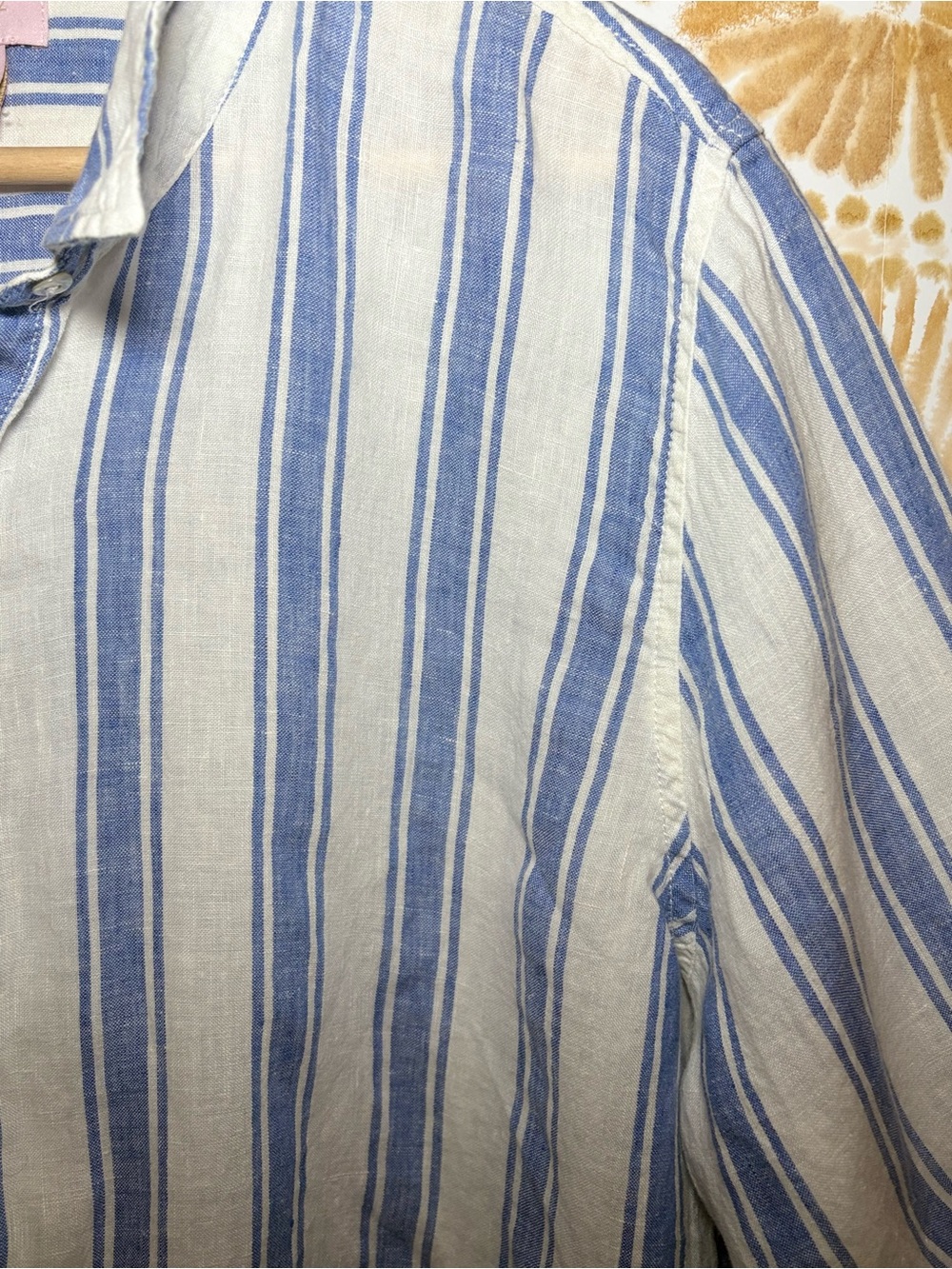 St. Tropez Blue & White Striped Linen Button Down Shirt Coastal Beachy Relaxed - Picture 8 of 8